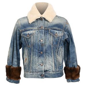 Gucci Sheared Collar Tiger Print Denim Jacket in Blue Cotton